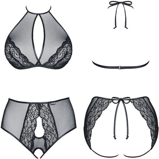 Demoniq Yolande Crotchless Lingerie Set Секси Комплект Бельо Black