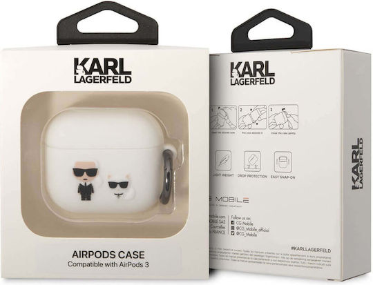 Karl Lagerfeld Karl Choupette Θήκη Σιλικόνης με Γάντζο σε Λευκό χρώμα για Apple AirPods 3