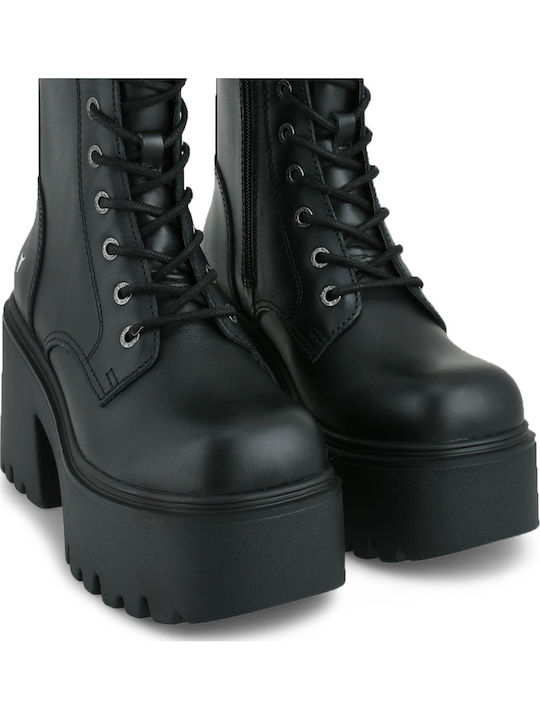 Booties Δερμάτινα Γυναικεία Αρβυλάκια με Ψηλό Τακούνι Μαύρα