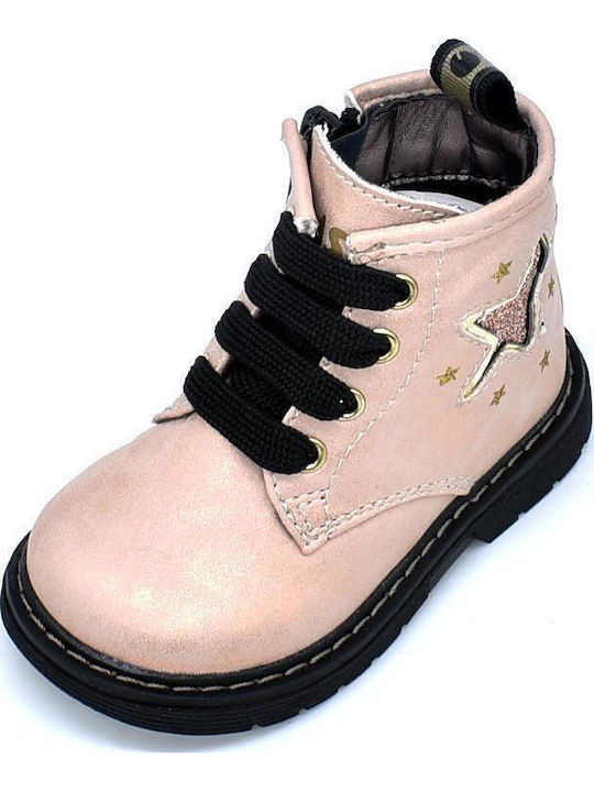 Leather Kids Boots with Zipper Pink