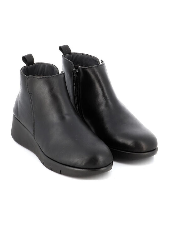 Flex Go Leather Women's Ankle Boots Platform Black