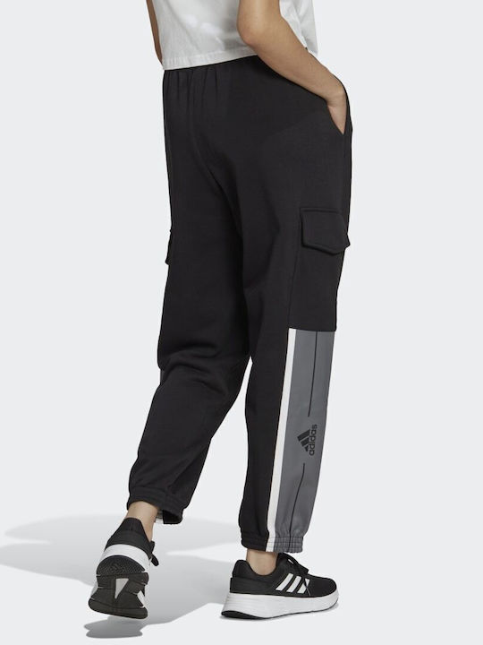 adidas Essentials Pin Stripe Block Παντελόνι Φόρμας Fleece Black / Grey Four / White