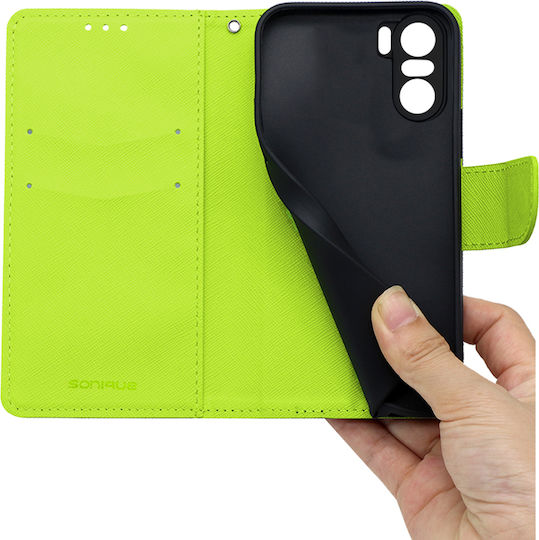 Sonique Trend Wallet Piele artificială Dark Blue / Acid Green (Poco F3 / Mi 11i)