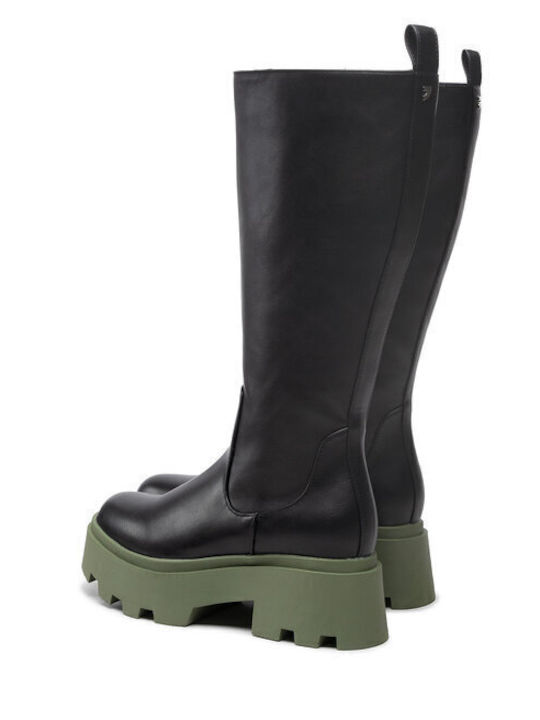 Leather Medium Heel Women's Boots with Zipper Black