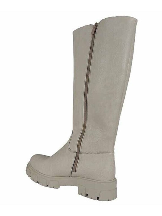 Leather Women's Boots with Zipper Beige