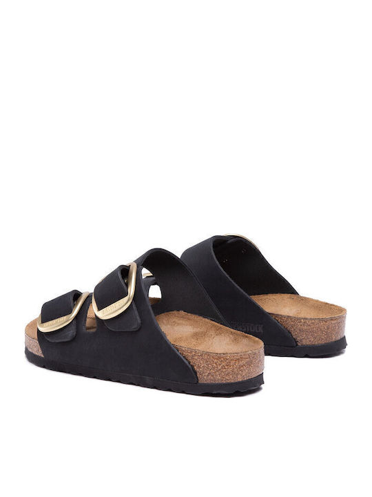 Arizona Big Buckle Leather Women's Flat Sandals Anatomic in Black Color Narrow Fit