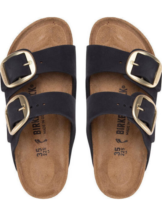 Arizona Big Buckle Leather Women's Flat Sandals Anatomic in Black Color Narrow Fit