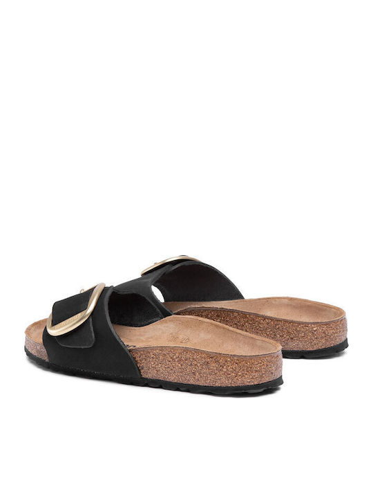 Madrid Big Buckle Leather Women's Flat Sandals Anatomic in Black Color Narrow Fit