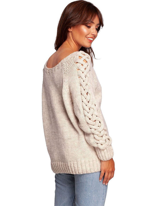 BE Knit Women's Long Sleeve Sweater Beige