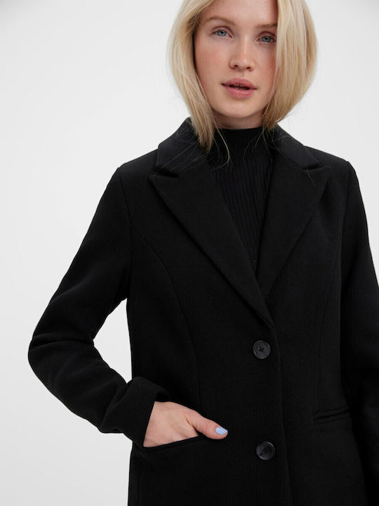 Wolle Damen Schwarz Mantel mit Knöpfen