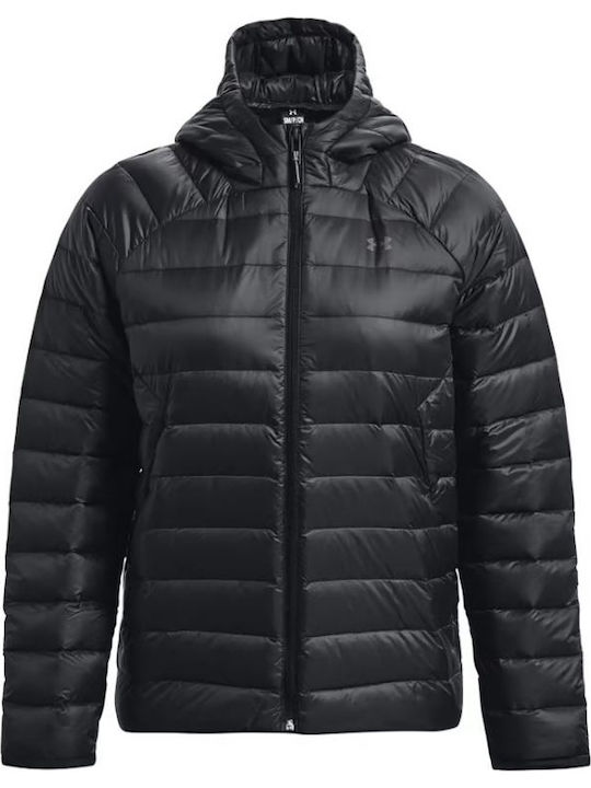 Women's Short Puffer Jacket for Winter with Hood Black