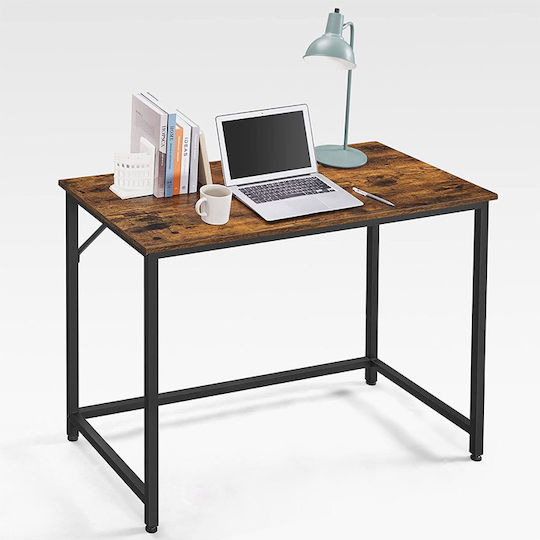 Birou Din Lemn Rustic Maro / Negru Cu Picioare Metalice 100x50x75cm