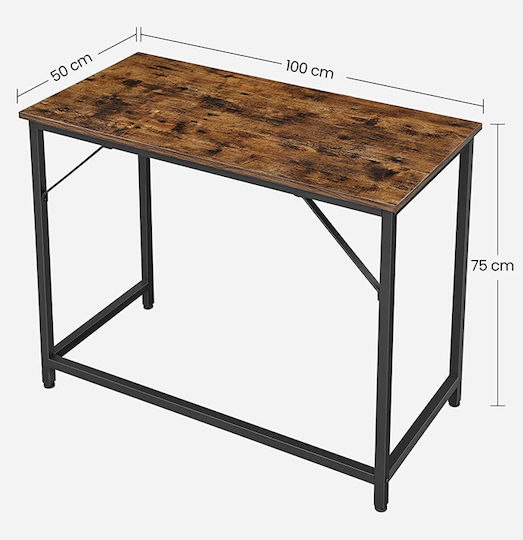 Birou Din Lemn Rustic Maro / Negru Cu Picioare Metalice 100x50x75cm