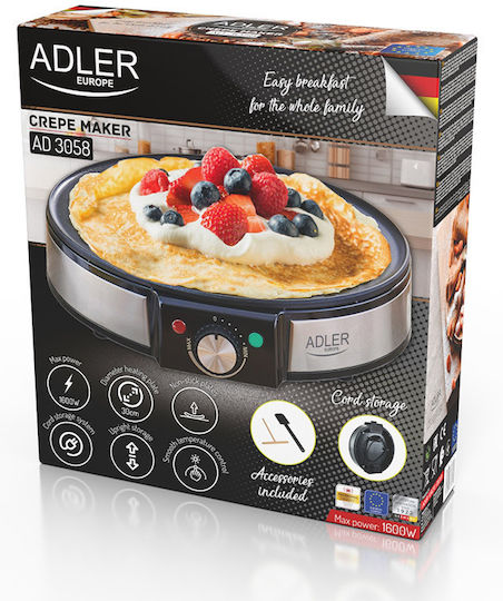 Adler Κρεπιέρα 30cm Μαύρη 1600W