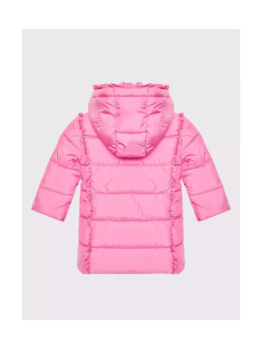 Guess Kids Quilted Jacket Long Hooded Pink