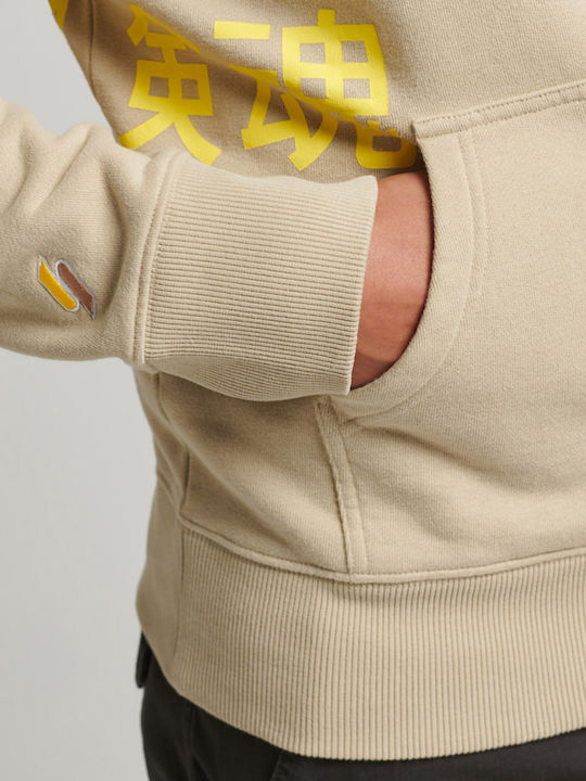 Stacked Sweatshirt with Hood Beige