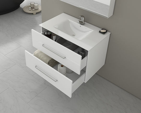 Drop Torino 90 Countertop with Sink & Mirror with Light Glossy Lacquer L91xW46xH50cm White-2