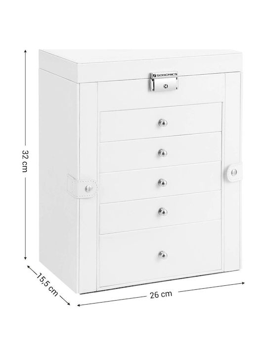 Songmics Velvet Jewellery Box with Drawer & Mirror White 26x15.5x32cm