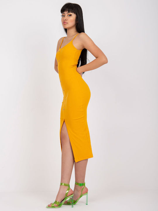 Rue Paris Sommer Midi Kleid mit Schlitz Orange