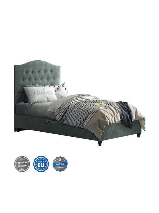 Malena Pat Single Tapitat Cu Material Verde Potrivit Pentru Saltea 90x200cm