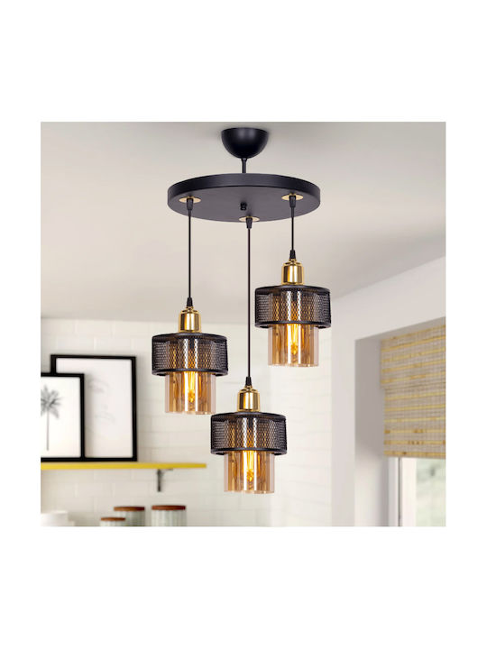 Megapap Caroline Pendant Light Three-Light for Socket E27 Black