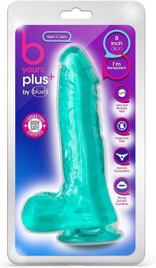 B Yours Plus Ram N' Jam Ρεαλιστικό Dildo με Όρχεις και Βεντούζα Teal 20cm