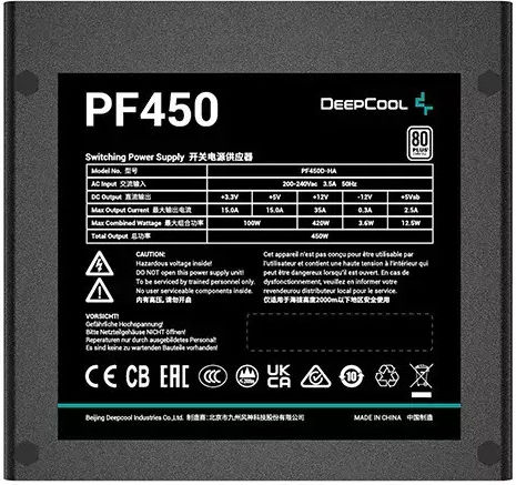 Deepcool PF450 450W Schwarz Computer-Netzteil Voll verkabelt 80 Plus Standard