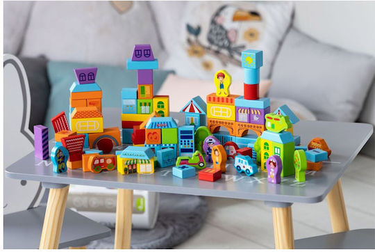 Ecotoys Cuburi De Construit Din Lemn Pentru 2+ Ani 100 Bucăți