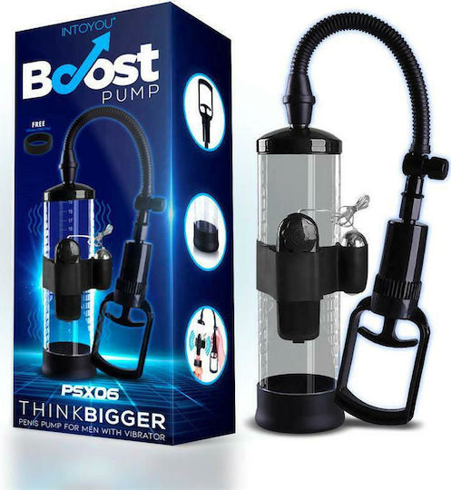 IntoYou Boost Pumps Manual Penis Pump With Vibration Attachment Psx06 Τρόμπα Πέους Διάφανη