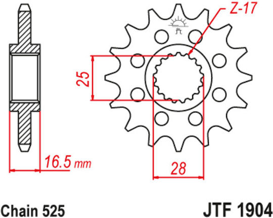 JT Sprockets Γρανάζι Μπροστά 17 Δοντιών για KTM 990 Super Duke