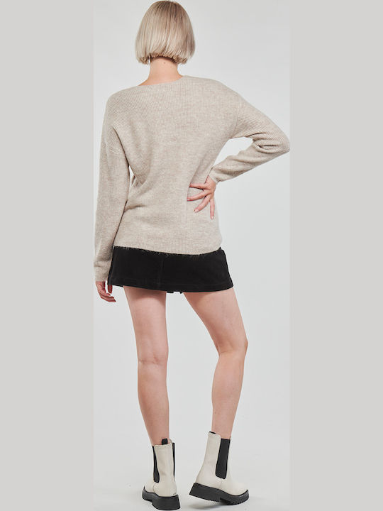 Camilla Women's Long Sleeve Sweater with V Neckline Beige