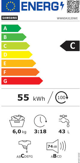 Samsung Πλυντήριο Ρούχων 6kg 1200 Στροφών Digital Inverter WW60A3120WE/ET