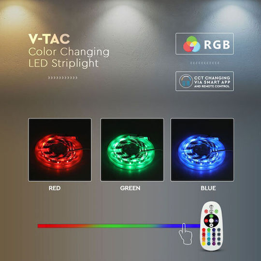 V-TAC Waterproof Smart LED Strip Wi-Fi 12V Adjustable White Light 5m Type SMD5050 with Power Supply & Remote Control