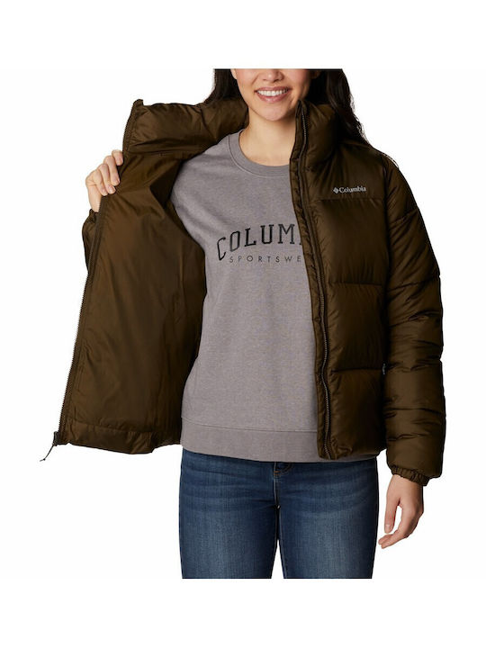 Puffect Women's for Hiking Short Puffer Jacket for Winter Olive Green