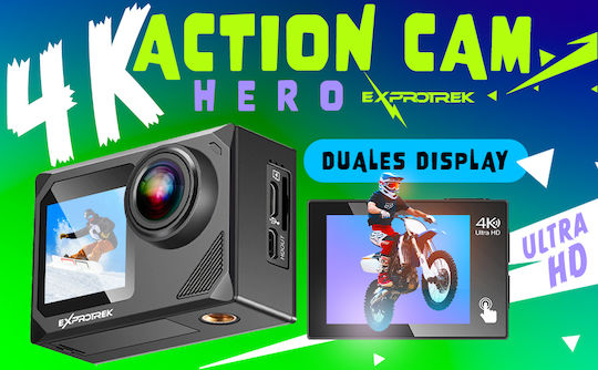 Exprotrek ‎E-A-F Action-Kamera 4K Ultra HD Unterwasser (mit Gehäuse) mit Bildschirm 2" und Wi-Fi Schwarz