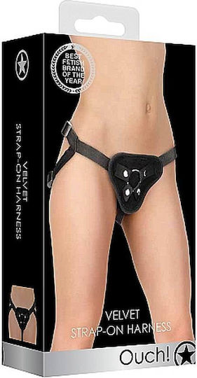 Shots Ouch! Velvet & Velcro Adjustable Strap On Harness with O-Ring Harness in Black Color