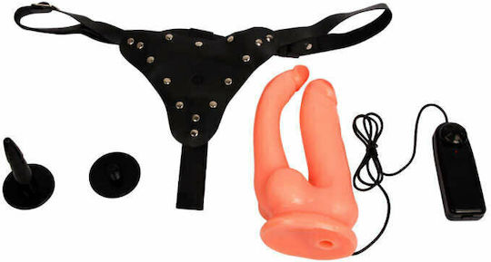 Baile Jessica Strap-On Harness με Διπλό Dildo 21.5cm στο χρώμα του δέρματος