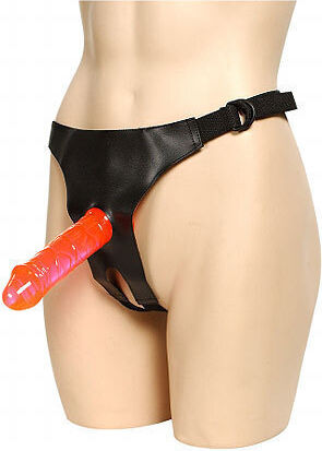 Seven Creations Crotchless Strap On Harness Gurtzeug mit Dildo in Schwarz Farbe 2Stück