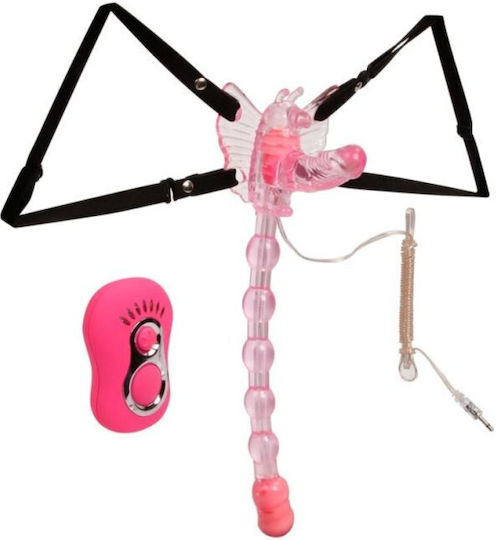 Baile Butterfly Strap-on Harness with Double Dildo 19.5cm and Vibration in Pink Color