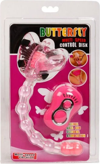 Baile Butterfly Strap-on Harness with Double Dildo 19.5cm and Vibration in Pink Color