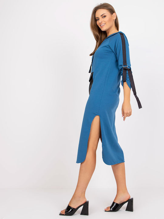 Ex Moda Midi Kleid mit Kapuze Blau