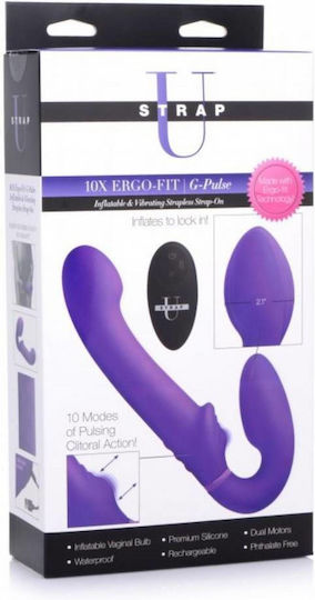 Strap U 10x Ergo-Fit G-Pulse Inflatable & Vibrating Strapless Strap-on Trägerlos Strap On mit Dildo 24.6cm mit Vibration in Lila Farbe