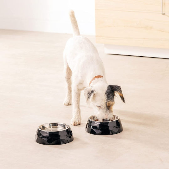 Navaris Stainless Steel Bowl Food & Water for Dog & Cat with Base 350ml 14cm in Black Color 2pcs