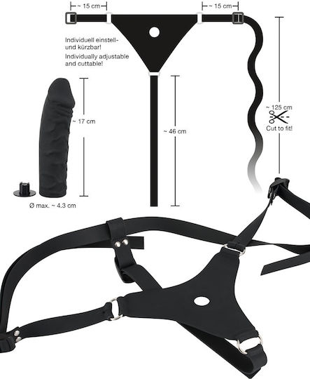 You2Toys Silicone Strap-on Harness με Dildo 17cm σε Μαύρο Χρώμα