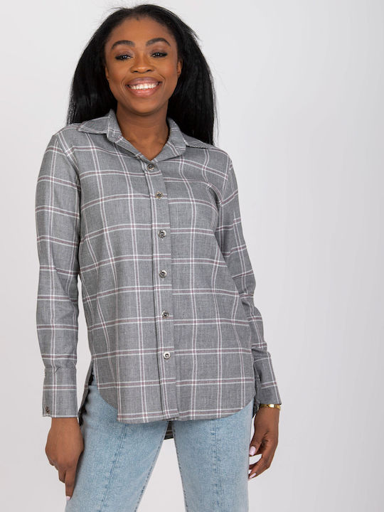 Factory Price Women's Checked Long Sleeve Shirt Gray