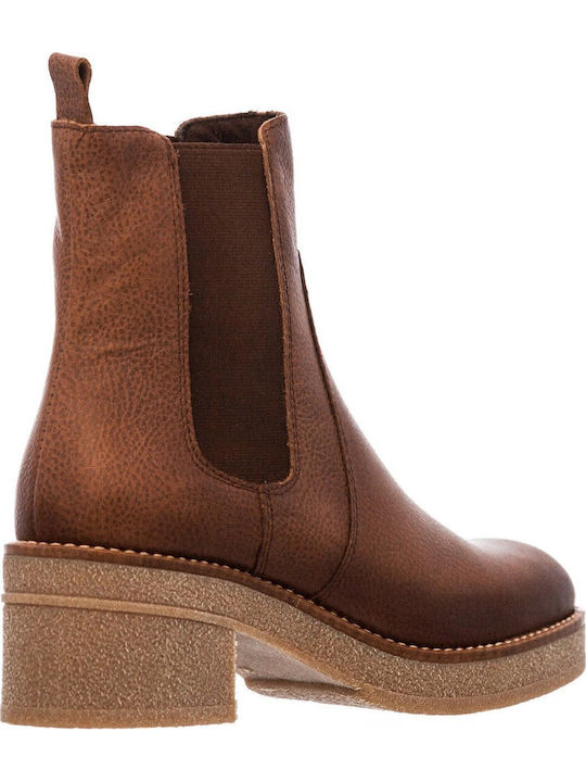 Leather Women's Chelsea Boots with Medium Heel Tabac Brown