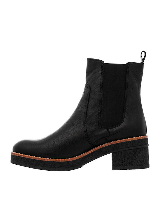 Leather Women's Chelsea Boots with Medium Heel Black