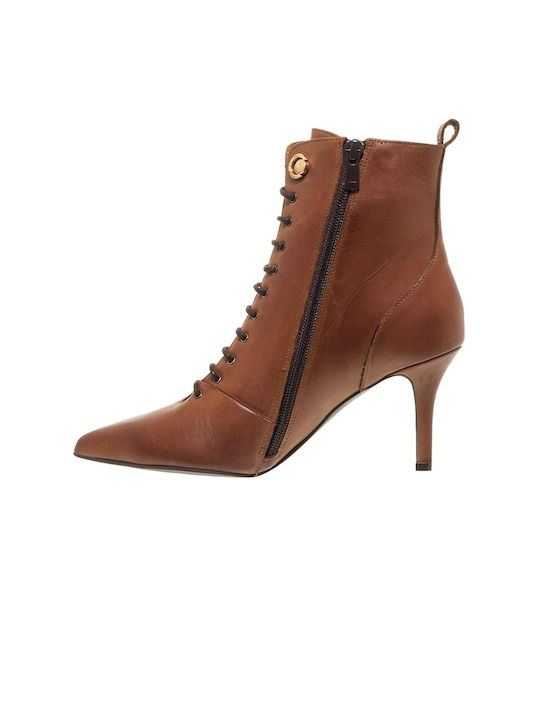 Mourtzi Leather Women's Ankle Boots with Medium Heel Tabac Brown