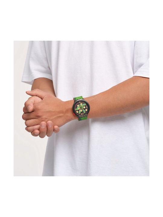 Swatch Shenron Uhr Batterie mit Grün Kautschukarmband