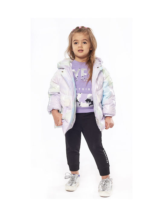 Evita Kids Quilted Jacket Long with Lining & Hood Lilac